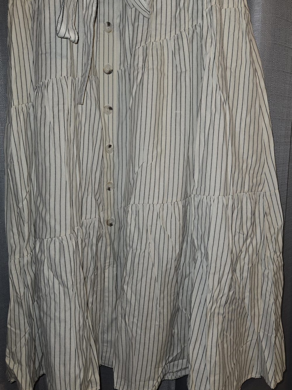 Polagram Cream Striped Tiered Maxi Dress with Tie Waist Size XL - Picture 8 of 9